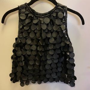 Black pleather and mesh cropped party top. Angel biba size 6